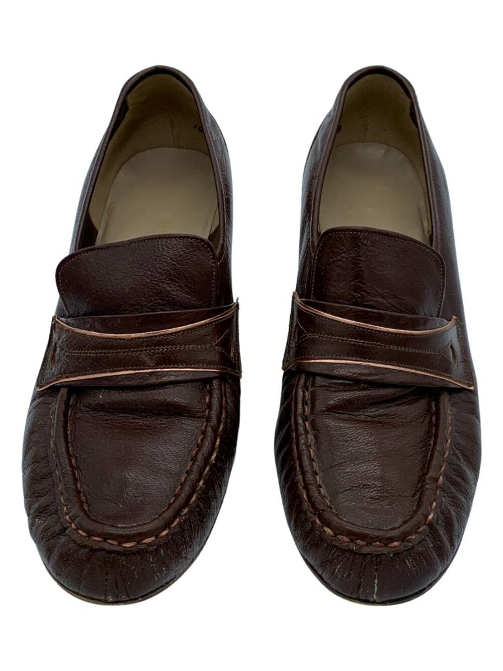 Vintage 60s-70s Brown Heeled Loafers with Wood Sole and Heel